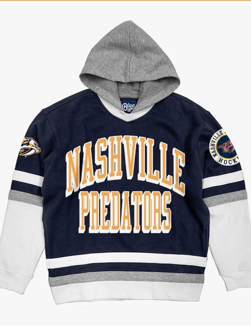 Blue 84 Navy, Gray & White Nashville Predators Crewneck Hoodie